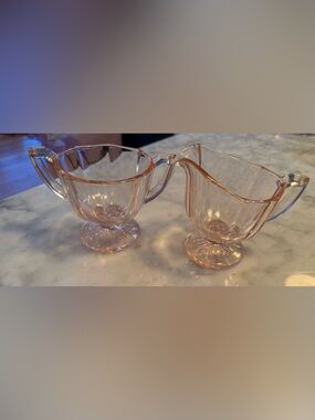 Vintage Pink Depression Glass Creamer And Sugar Set